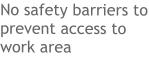 No safety barriers to prevent access to work area